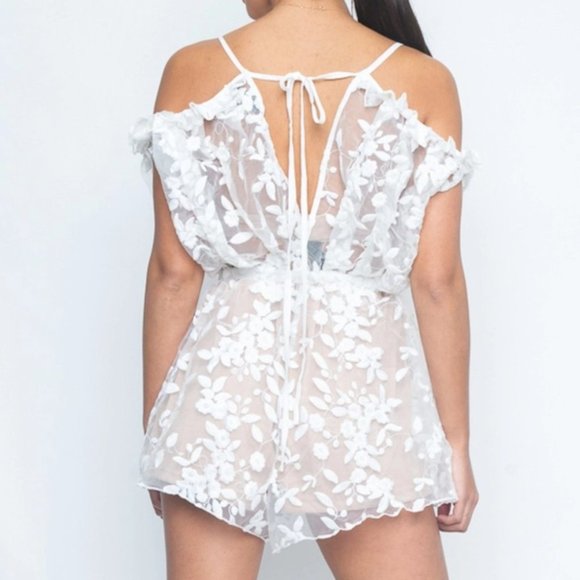 white Embroidered Mesh Romper - Picture 2 of 4